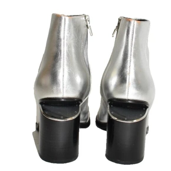 $725 Alexander Wang Gabi Leather Booties SILVER CUTOUT ALMOND 38.5 (TPO18) - Picture 6 of 9